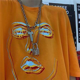 Face Print Elbow-sleeve T-shirt