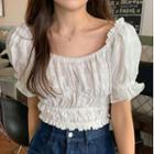 Puff-sleeve Embroidered Cropped Blouse White - One Size