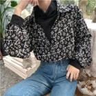 Long Sleeve Inset Turtleneck Floral Print Shirt