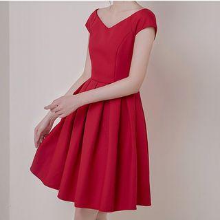 V-neck Cap-sleeve Mini Flare Dress