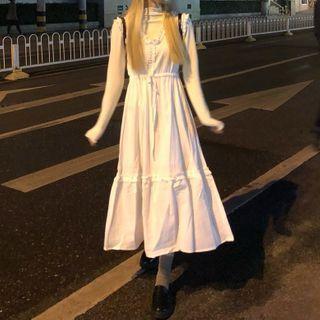 Sleeveless Ruffle Trim Midi Dress / Mock-neck Knit Top