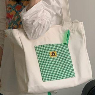 Houndstooth Panel Canvas Tote Bag