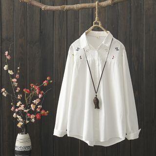 Polo-neck Melody Embroidered Shirt White - One Size