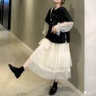 Paneled Sweatshirt / Tiered Midi Skirt
