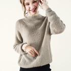 Mock Two-piece Sweater Gray Beige - One Size