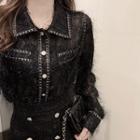 Tweed Trim Fringed Shirt / Double-breasted Tweed A-line Skirt