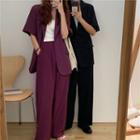 Elbow-sleeve Plain Blazer / Wide-leg Dress Pants