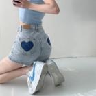 Heart Accent Denim Shorts