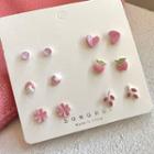 6 Pair Set: Peach / Flower / Heart / Alloy Earring (various Designs) 6 Pair - 2776a - Pink & White - One Size