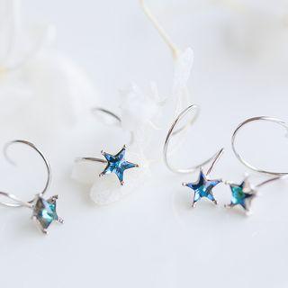 925 Sterling Silver Rhinestone Star Swirl Earring 925 Silver - Blue - One Size