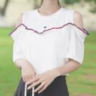 Heart Embroidered Contrast Trim Short-sleeve T-shirt