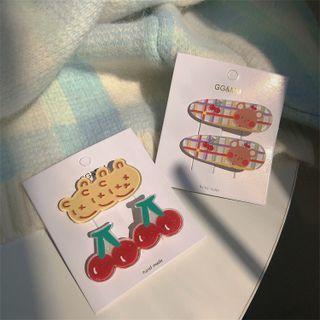 Set Of 2: Bear / Cherry Resin Hair Clip (various Designs)