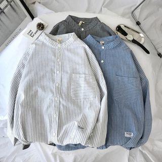 Pocket Front Striped Long-sleeve Shirt