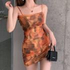 Set: Spaghetti Strap Tie Dye Dress + Arm Sleeves Tangerine - One Size