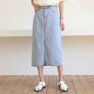 Band-waist Slit-back Denim Skirt
