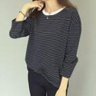 Pinstriped 3/4-sleeve T-shirt