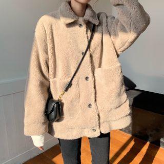 Faux Shearling Button-up Jacket As Shown In Figure - One Size