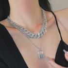 Set: Lock Necklace + Chain Necklace + Rhinestone Necklace Set Of 3 - Silver - One Size