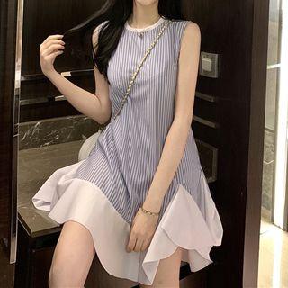 Irregular Hem Striped Sleeveless A-line Dress As Shown In Figure - One Size
