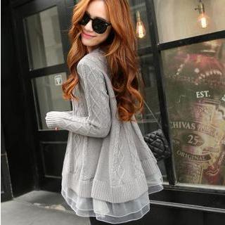 Mesh Hem Cable Knit Top