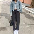 Cropped Camisole Top / Frayed-hem Denim Jacket / Drawstring Sweatpants