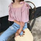 Bow Off-shoulder Elbow-sleeve Top