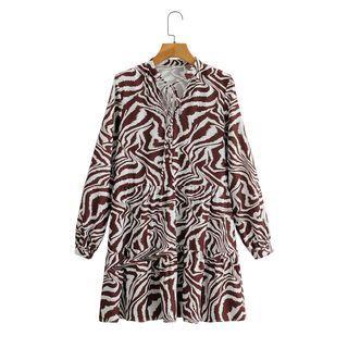 Tie-neck Zebra Print Midi A-line Dress