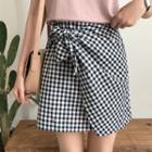 Gingham Tie-front A-line Skirt Plaid - Black - One Size