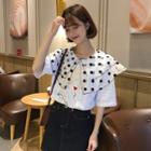 Short-sleeve Dotted Collar Embroidered T-shirt