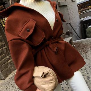 Flap-pocket Wool Blend Jacket With Sash