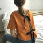 Back-bow Linen Loose-fit Short-sleeve Top