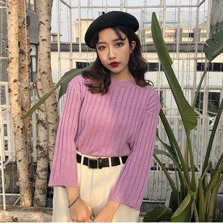 Plain Round Neck Bell Sleeve Sweater