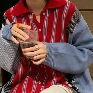 Striped Panel Polo-neck Sweater