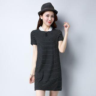 Short-sleeve Collared Striped Dress