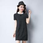 Short-sleeve Collared Striped Dress