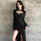 Lace Trim Slit Maxi Bodycon Dress