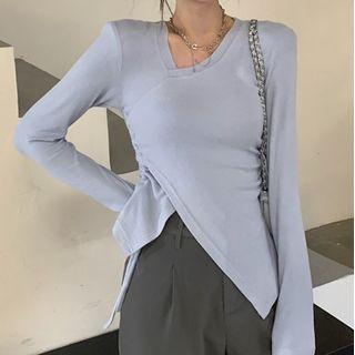 Long-sleeve Asymmetrical Wrap T-shirt