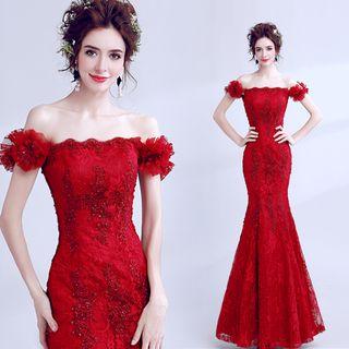 Off-shoulder Embellished Mermaid Evening Gown