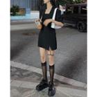 Set: Elbow-sleeve One-button Cropped Blazer + Spaghetti Strap Mini Sheath Dress