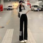 Checkerboard Trim Bootcut Jeans