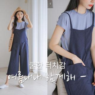 Dual-pocket Pinstripe Jumper Pants