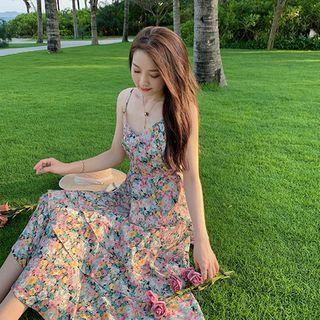 Spaghetti Strap Floral Print Midi Dress / Elbow-sleeve Mini Dress
