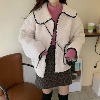 Contrast Trim Furry Jacket Off-white - One Size