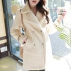 Belted Double-breasted Faux-fur Coat Ivory - One Size