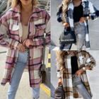 Plaid Pocketed Button-up Long Shirt Jacket