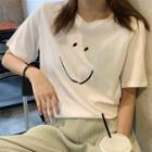Short-sleeve Smiley Face T-shirt White - One Size