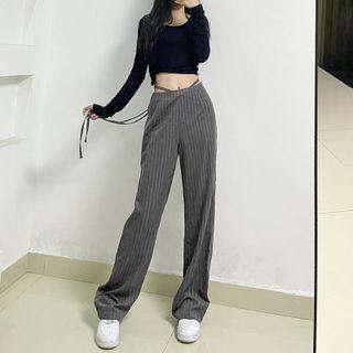 High-waist Tie-strap Straight Leg Pants