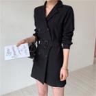 Notched-lapel Double-breasted Minidress With Belt