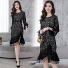 Ruffle Hem Lace Long Sleeve Dress