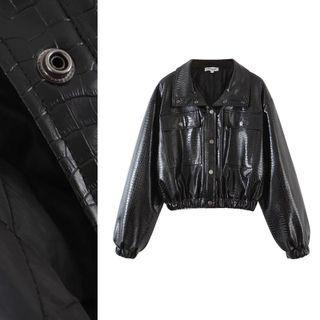 Snake Skin Pattern Faux Leather Jacket